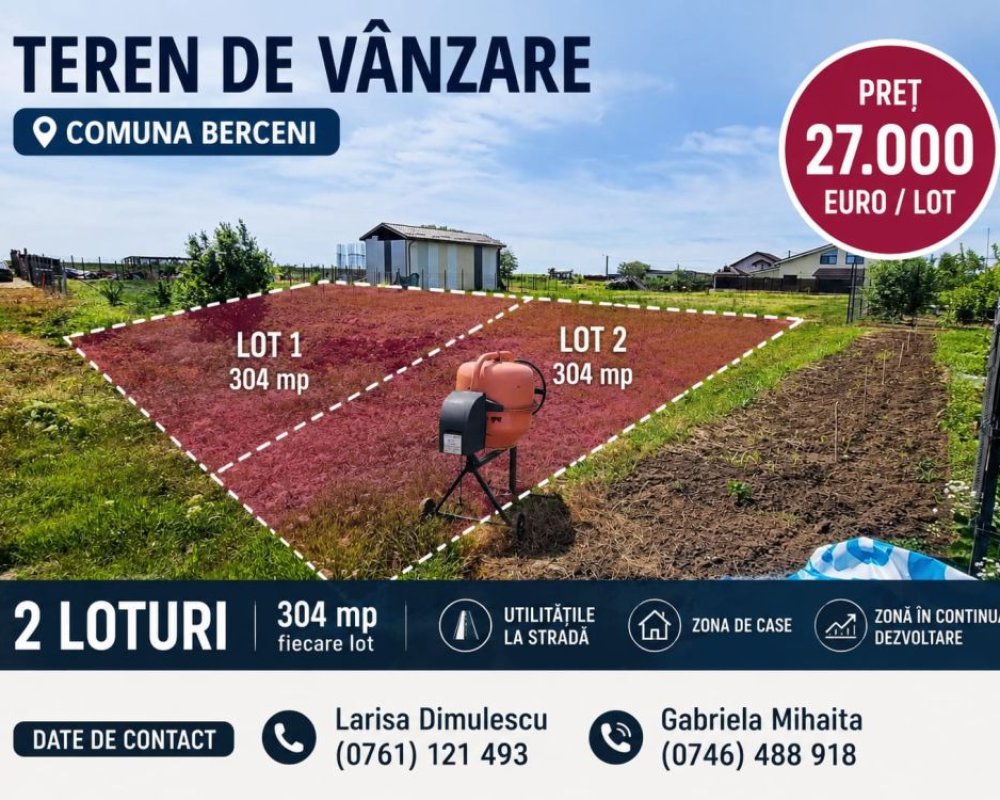 Teren de vanzare-Comuna Berceni- pretabil pentru constructie case
